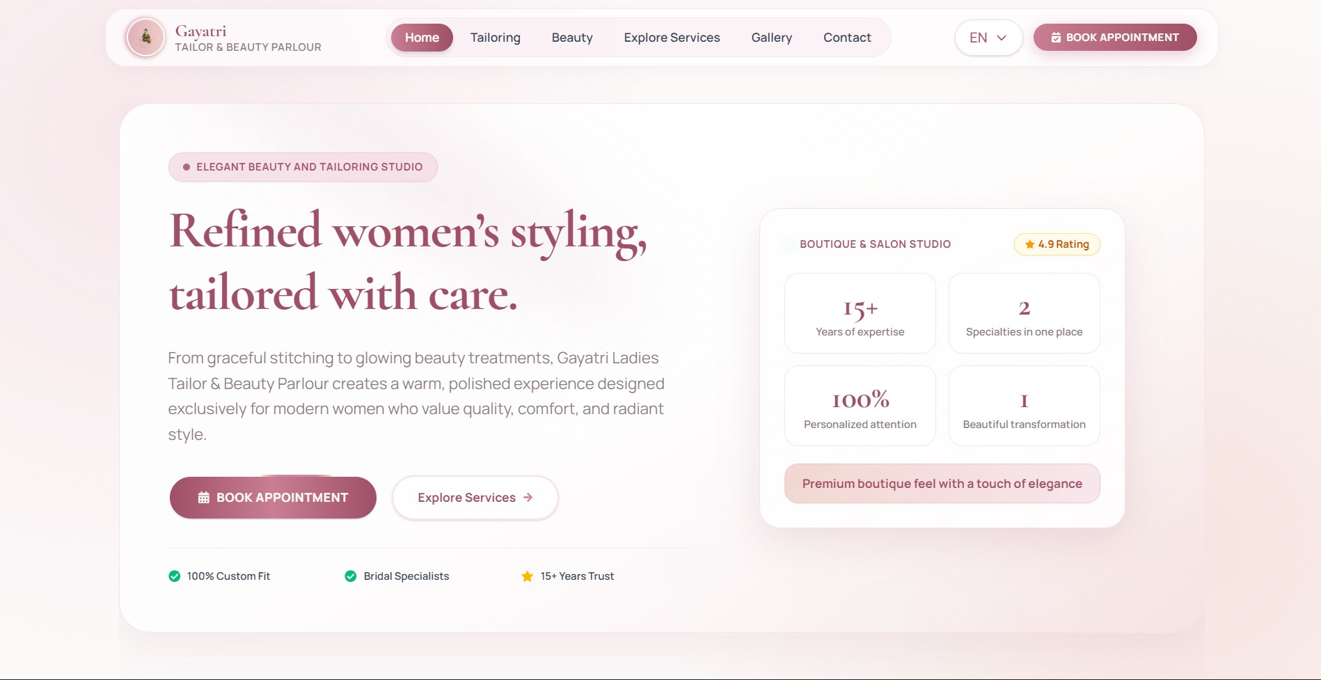 Gayatri Ladies Tailor and Beauty parlor Business website